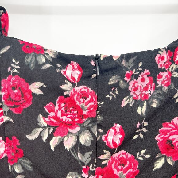 Boohoo Womens Dark Cottagecore Garden Party Floral Sweetheart Neck Mini Dress 6 - Picture 8 of 10